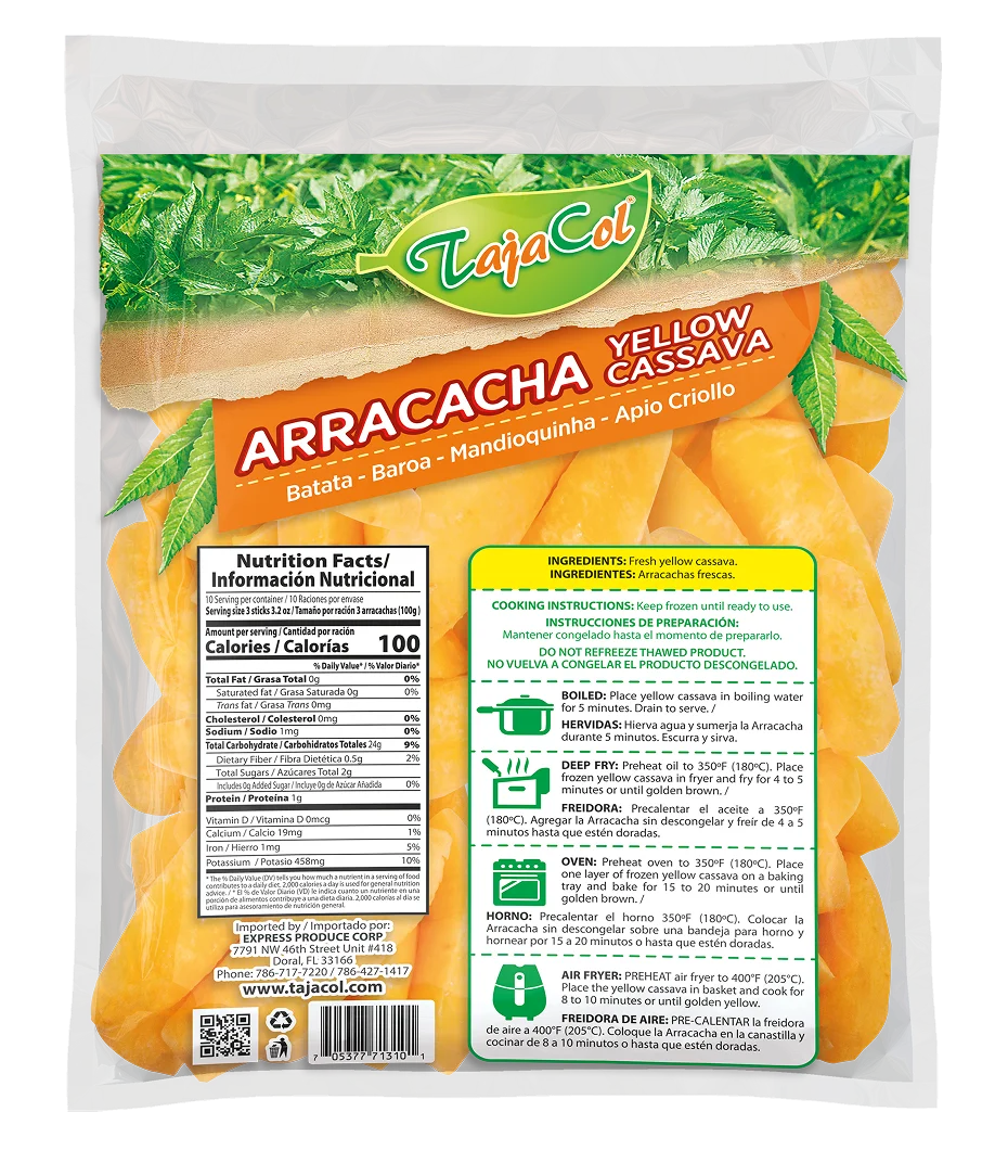 Tajacol frozen arracacha yellow cassava – ready-to-cook product for foodservice and retail.<br />
