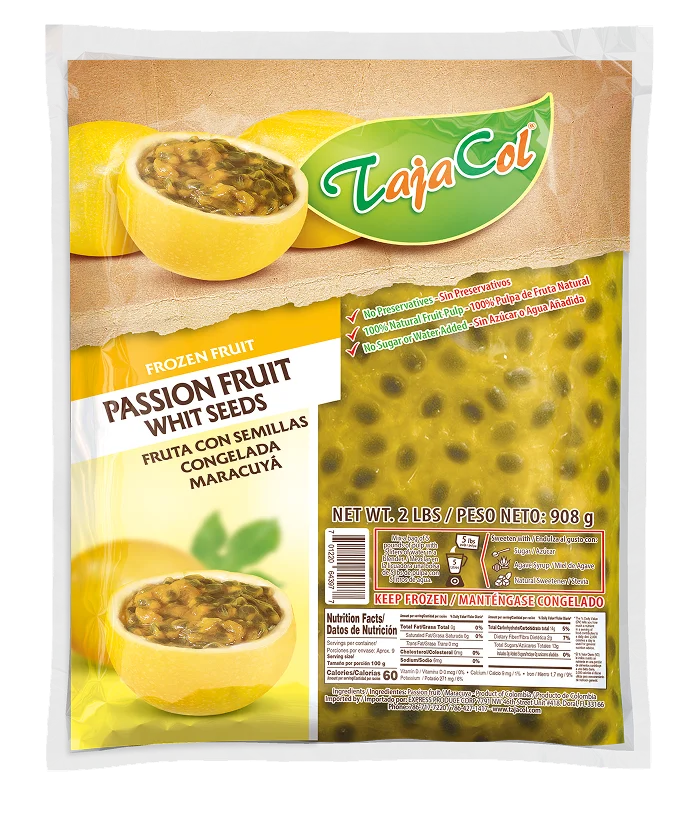 Tajacol passion fruit with seed – ready-to-use tropical fruit pulp for foodservice and retail.