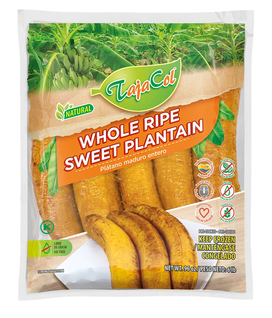 tajacol–platano-maduro–sweet-plantain–whole-retail (1) Tajacol whole sweet plantain – ready-to-cook retail product.