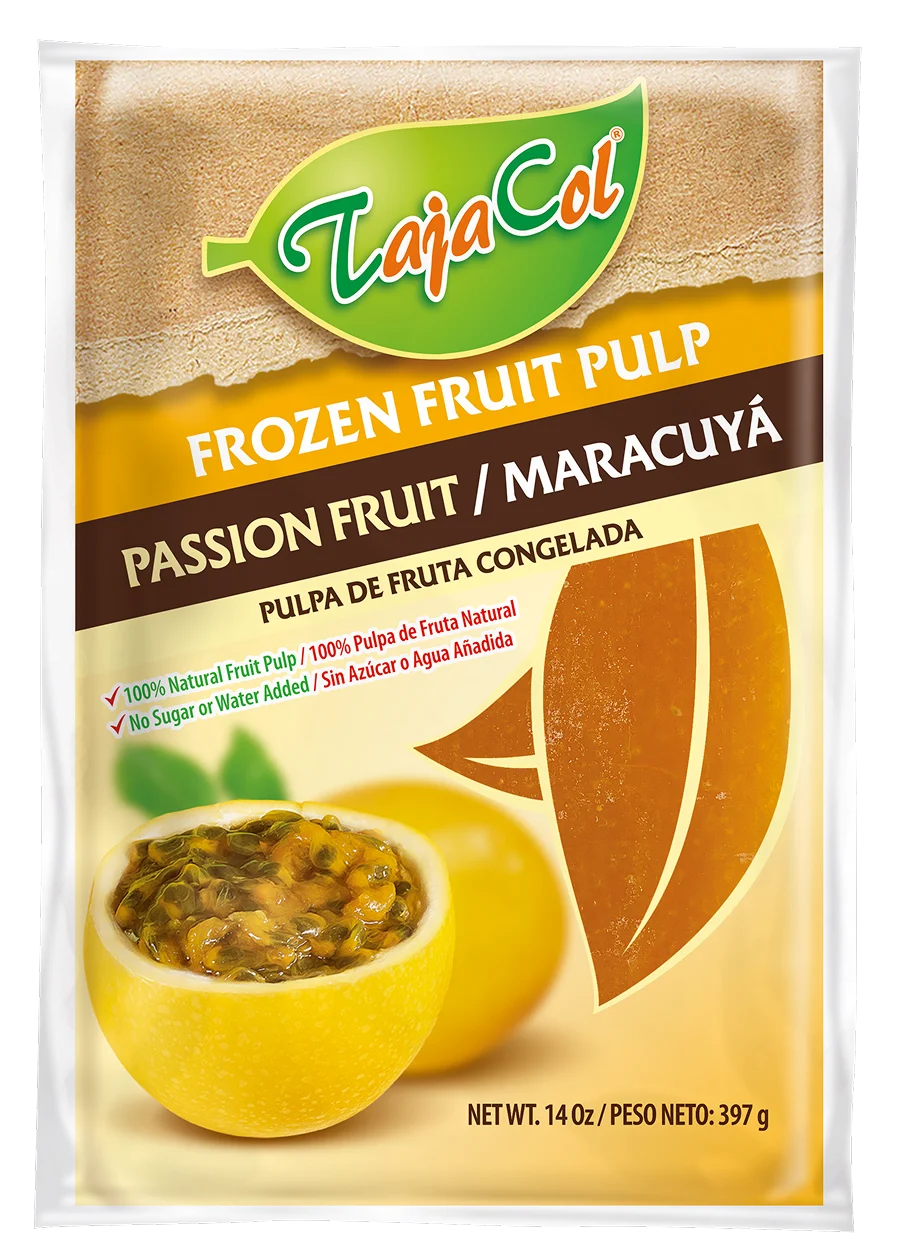 Tajacol frozen passion fruit pulp – ready-to-use fruit pulp for foodservice and retail.