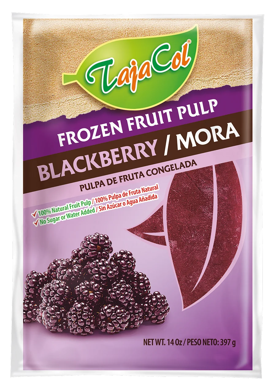 Tajacol frozen blackberry fruit pulp – ready-to-use fruit pulp for foodservice and retail.