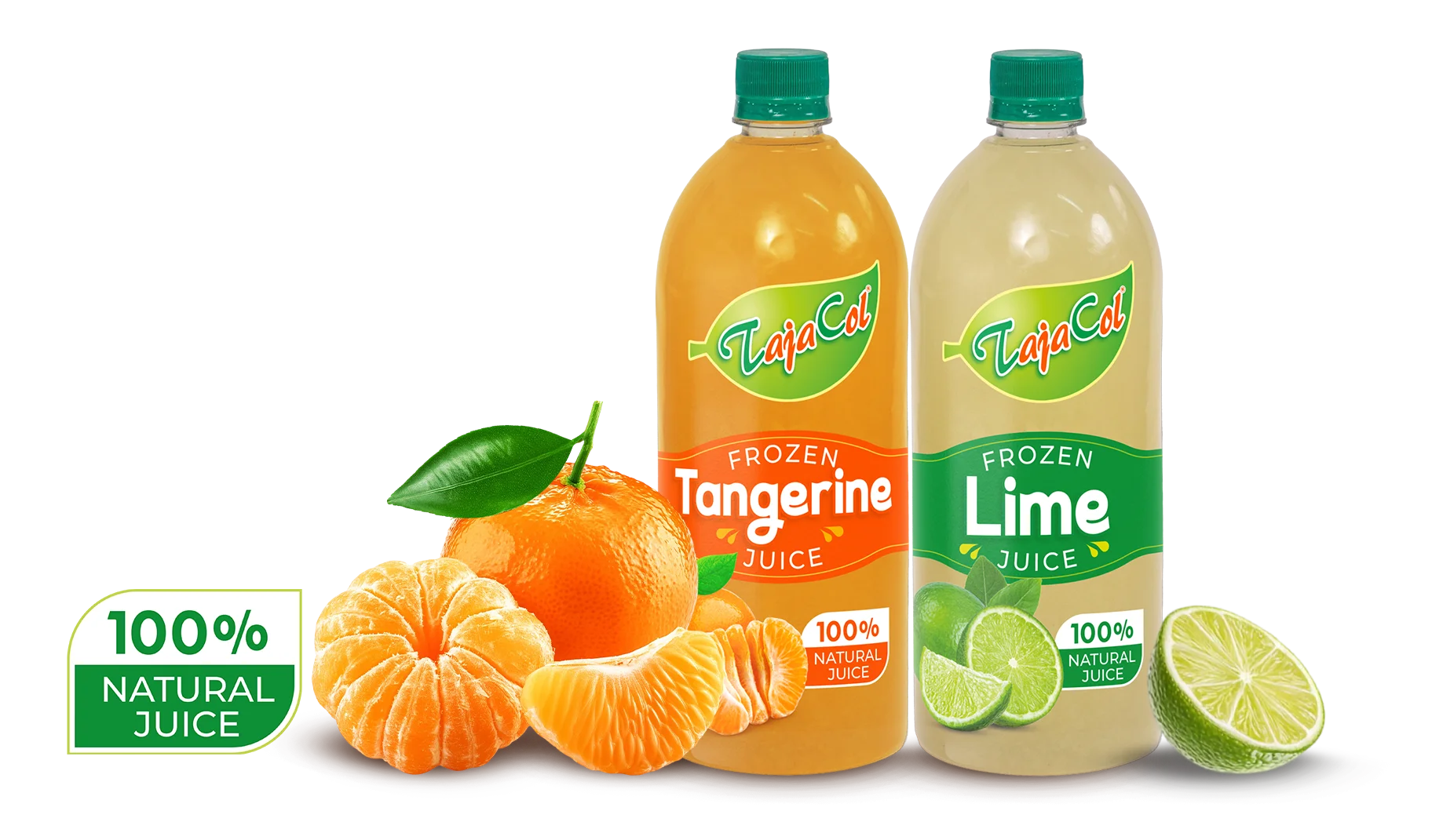 Tajacol 100% natural tangerine and lime juices – ready-to-use premium juices for foodservice and retail.