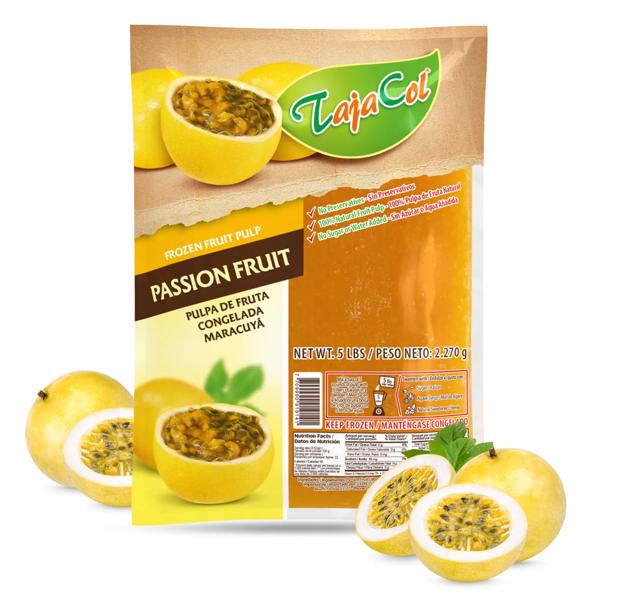 Tajacol passion fruit with seed – ready-to-use tropical fruit pulp for foodservice and retail.